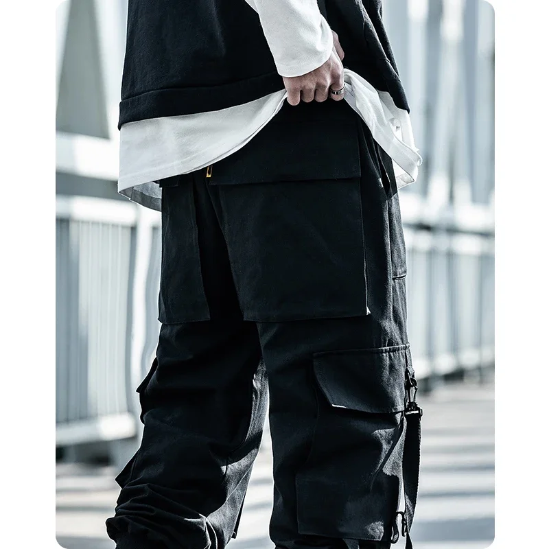 

michalkova Paratrooper Japanese military Male Black Joggers Mens hip hop Pockets Ankel Cargo Pants Men Streetwear Pants Casual