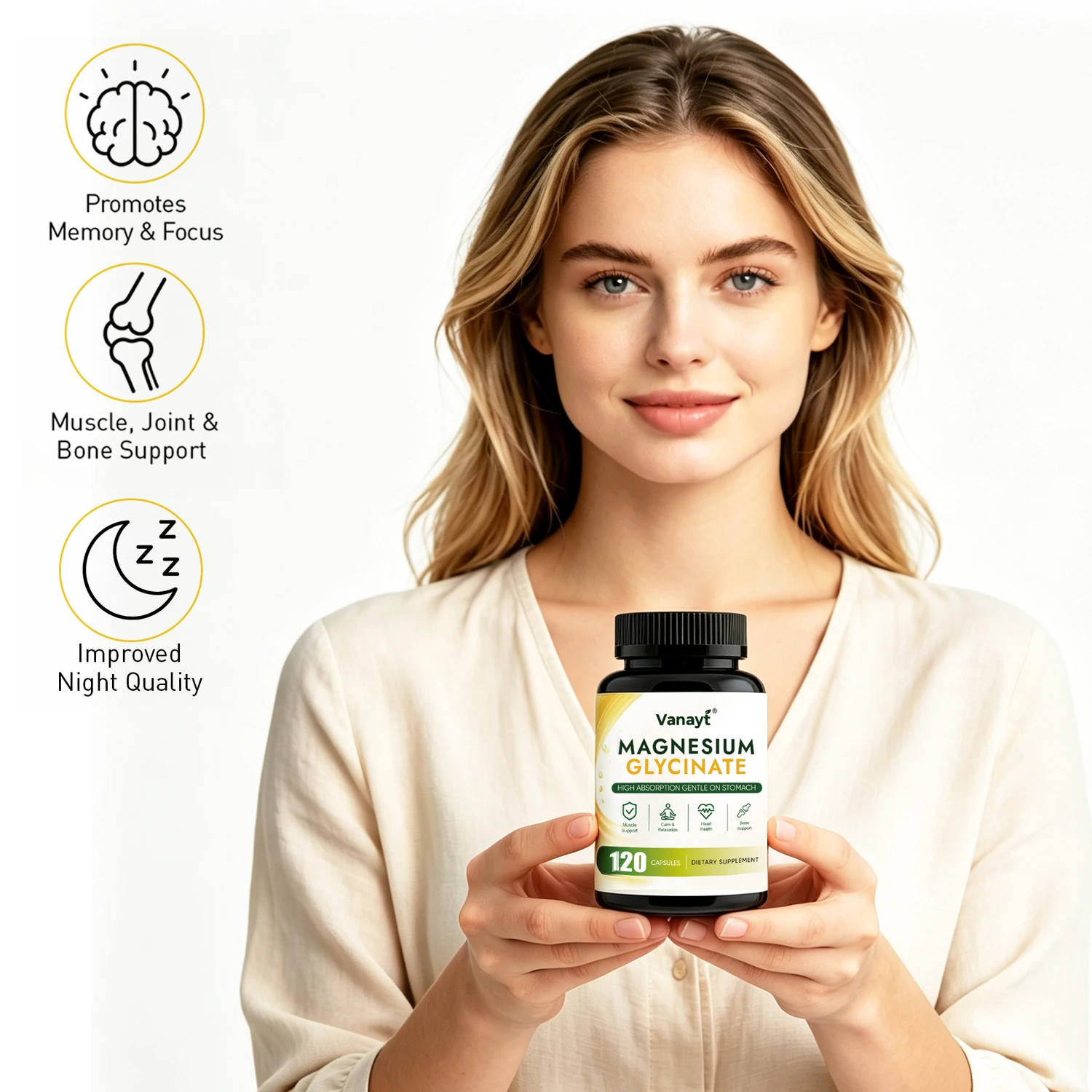 Magnesium Glycinate 500mg High Absorption Gentle On Stomach Mineral Supplement Support Sleep Muscle Bone Heart Immune Health 120 Capsules