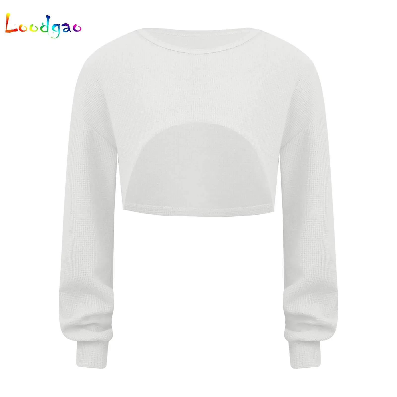 

Children's Waffle Crop Top Fashion Sweatshirts Kids Pullover for Girls Spring Autumn Picnic Park Holiday Clothes 6-16 Years Old