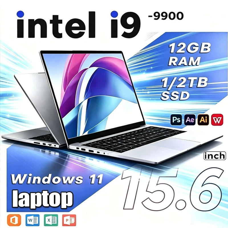 Новый ноутбук 2026 года 15.6 дюймов, Intel Core i9-9900, 32 ГБ ОЗУ, 1 ТБ/2 ТБ, игровой ПК, ультратонкий, для офиса и учебы, Windows 11 Pro, 1920*1080 HD