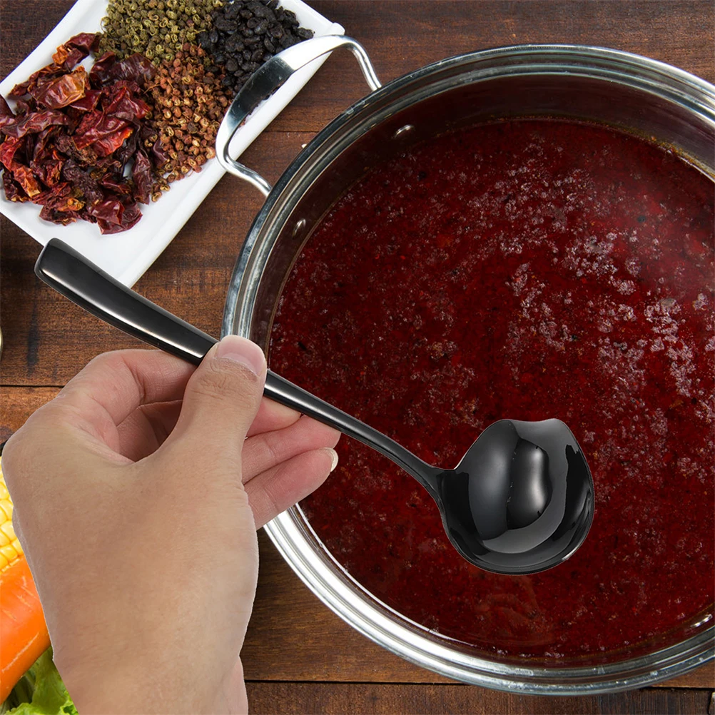 

1pc Stainless Steel Sauce Long Handle Soup Scoop Serving Kitchen Gravy Spoon With Spout Small For Restaurant Kitchen