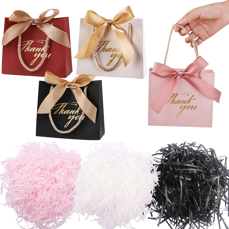 Set de 6 Bolsas de Regalo con Rafia, Color Negro, Blanco y Rosa, Opcional, para Recuerdos de Fiesta, Bodas, Cumpleaños, ZYF