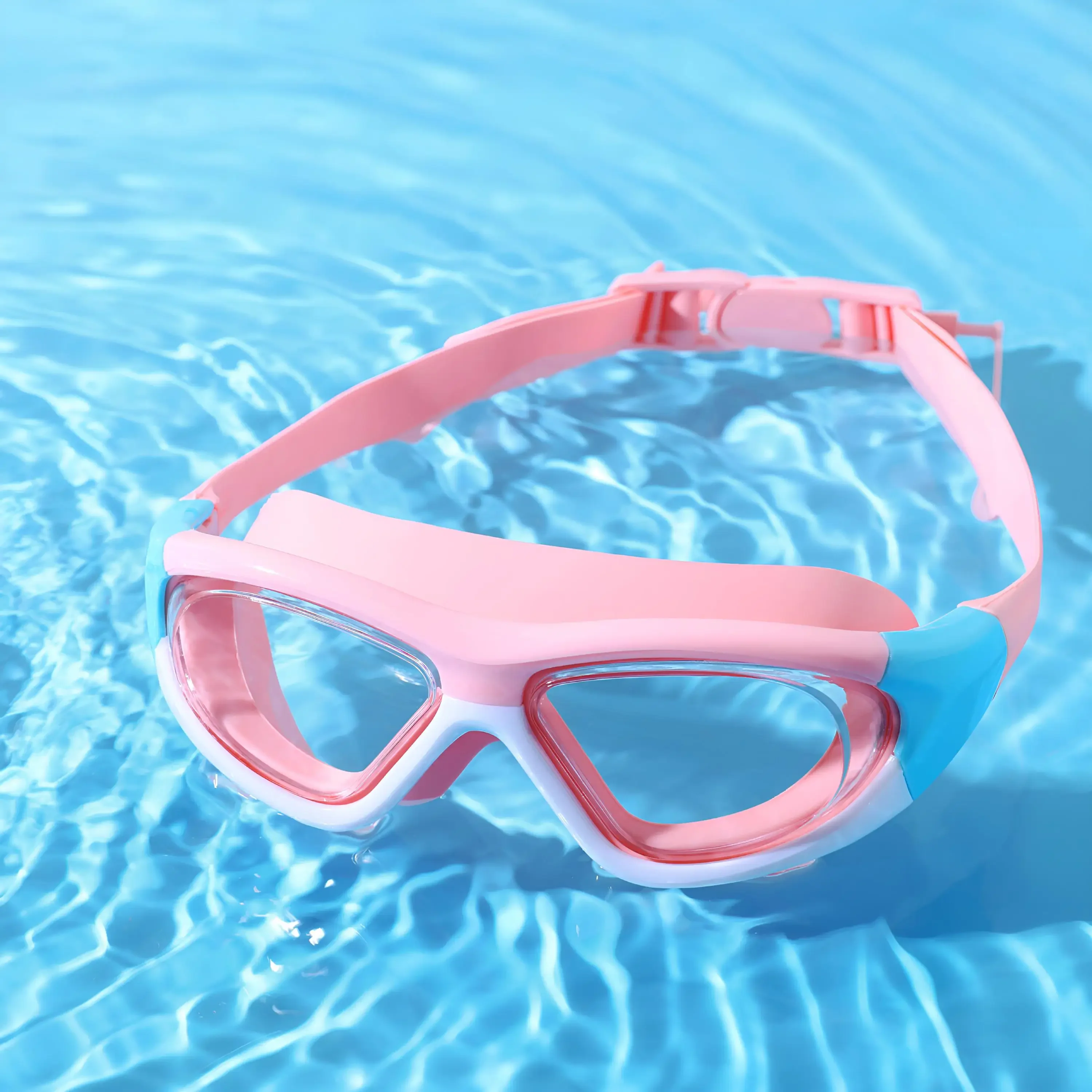 Children's High-definition Waterproof And Anti Fog Swimming Large Frame Glasses, Convenient Goggles Silicone Connected Earplugs