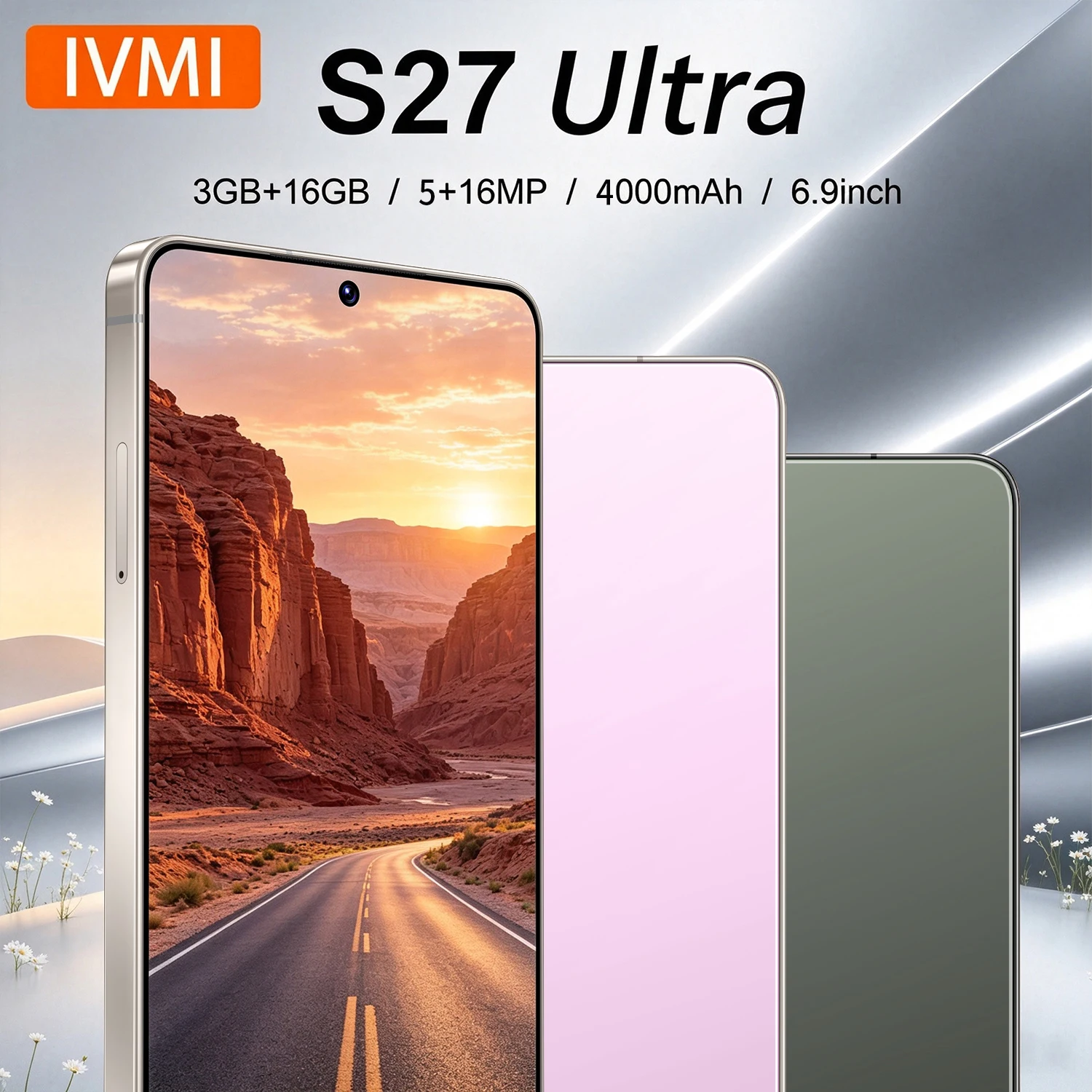 هاتف ذكي IVMI الإصدار العالمي S27 Ultra بذاكرة 3+16 جيجابايت وشاشة 6.9 بوصة وشريحتي اتصال ونظام أندرويد وواي فاي ومتجر جوجل بلاي وفتح قفل الوجه، هواتف محمولة 4G رخيصة