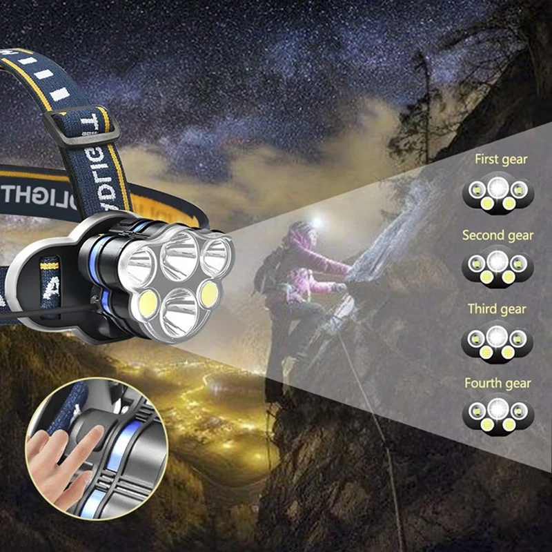 Promozione! Lampada frontale ricaricabile, proiettore 7LED ad alta potenza 1800Mah 10W, impermeabile IPX5 per corsa/pesca/esterno