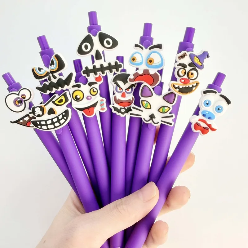20/30pcs  Creative, simple, cute Halloween-themed retractable gel pen with funny ghost faces and spooky designs Random Color Cam