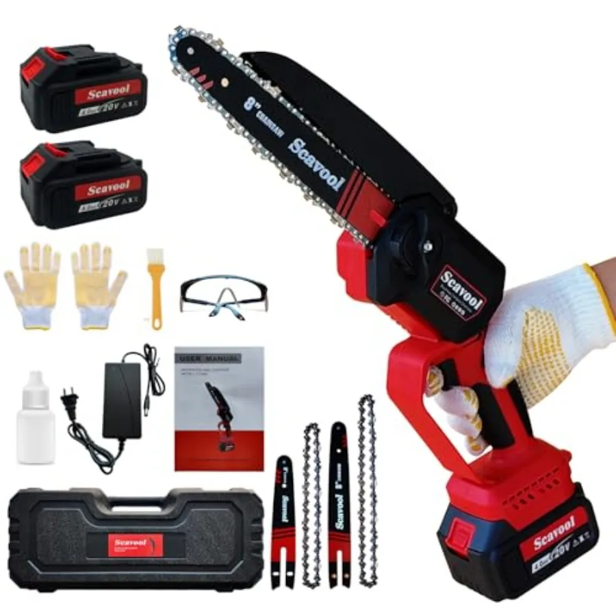 

Mini Chainsaw 6inch and 8inch Battery Powered Cordless Small Chainsaw Upgrade Brushless Motor with 2 * 4.0Ah Batteries Longer R