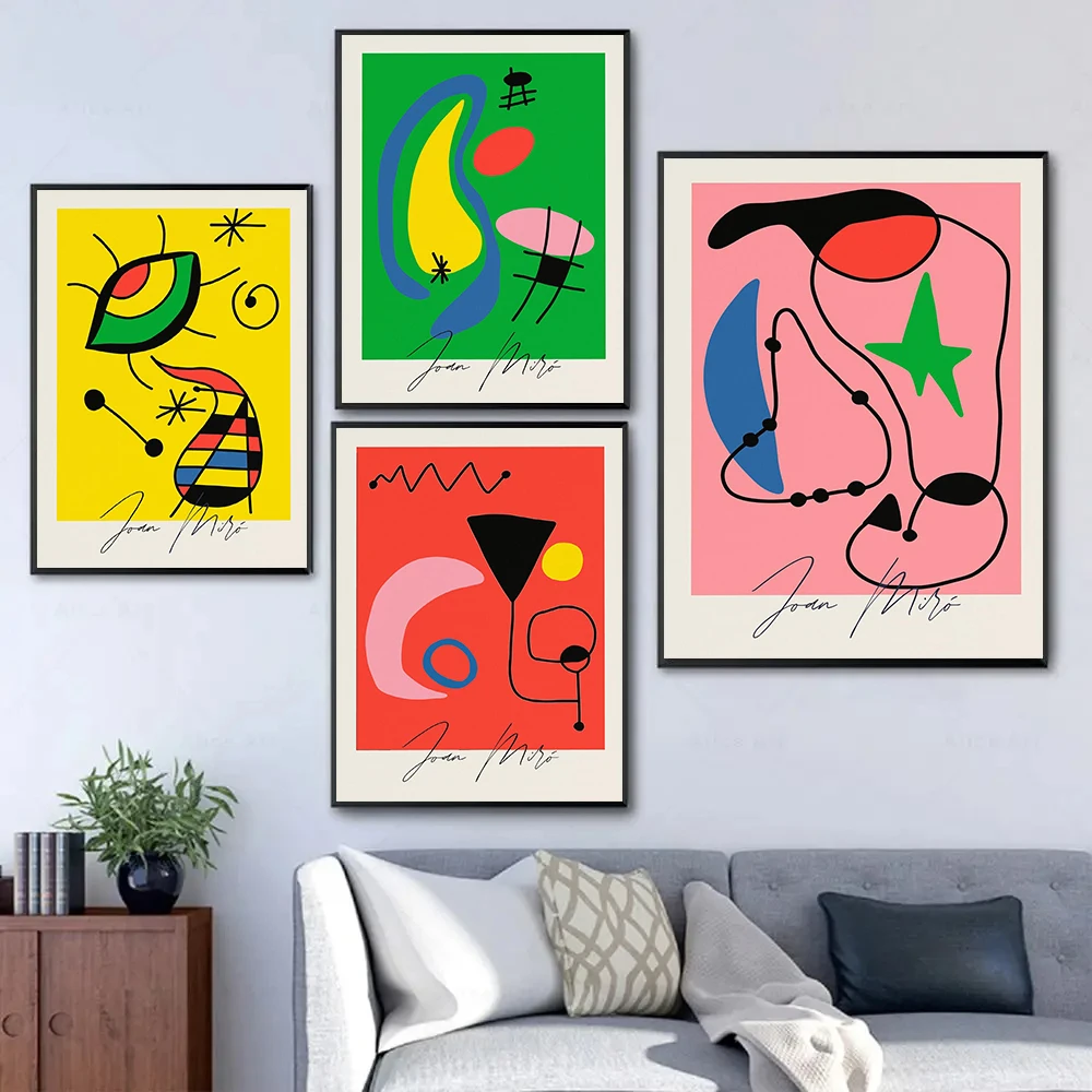 Famous Painter Joan Miró Artwork Surrealism Abstract Retro Poster Canvas Paintings Wall Art Pictures Home Decor