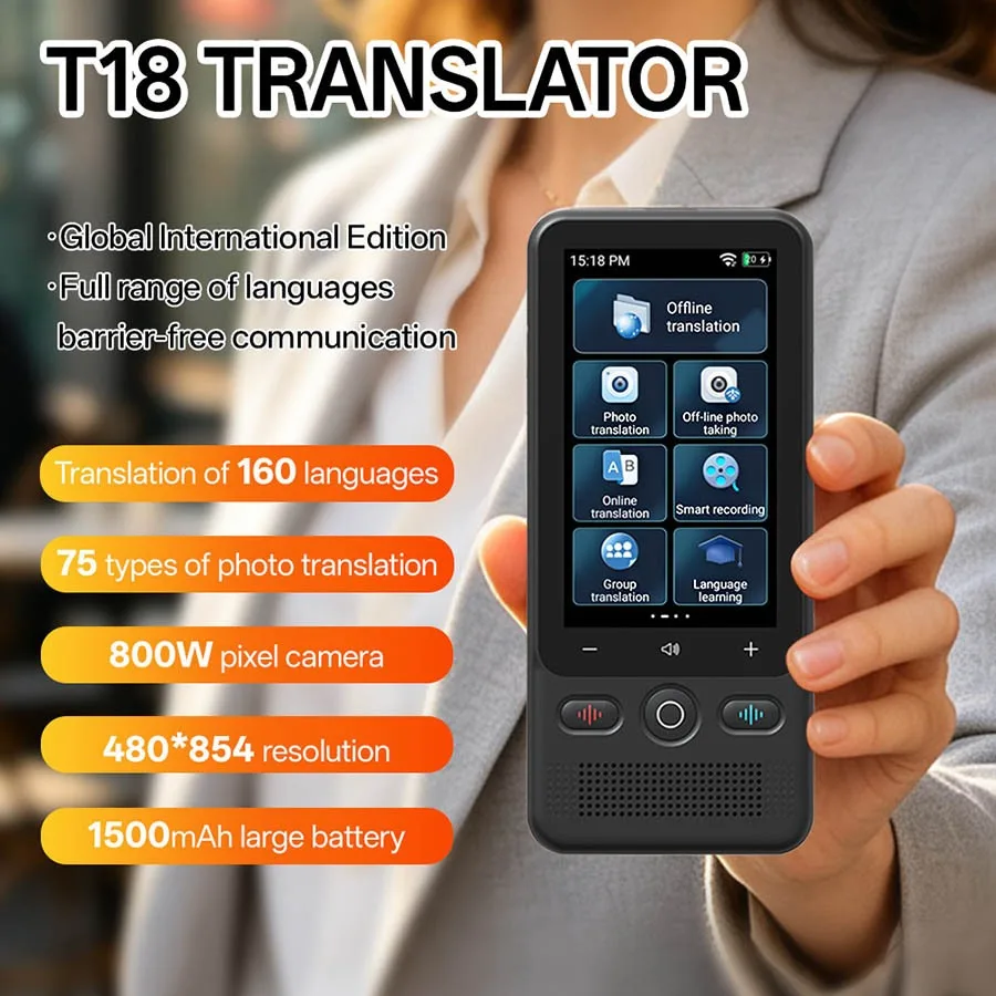 T18 Russian-Arabic Online Translator & Offline Smart Voice Device - Portable Translation for Foreign Trade and Overseas