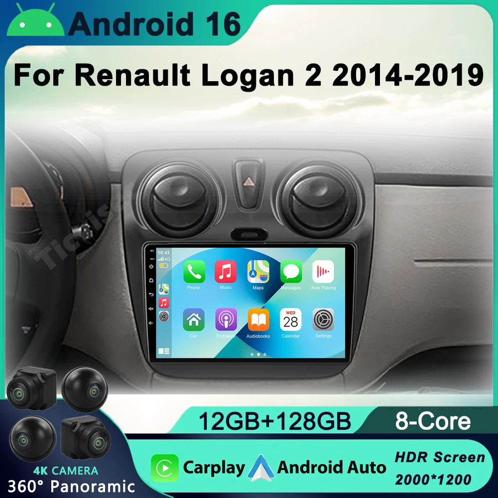 

Android 16 Car Radio Multimedia Player for Renault Logan 2 Sandero 2 2012 - 2019 2 Din GPS Carplay Stereo DVD Head Unit
