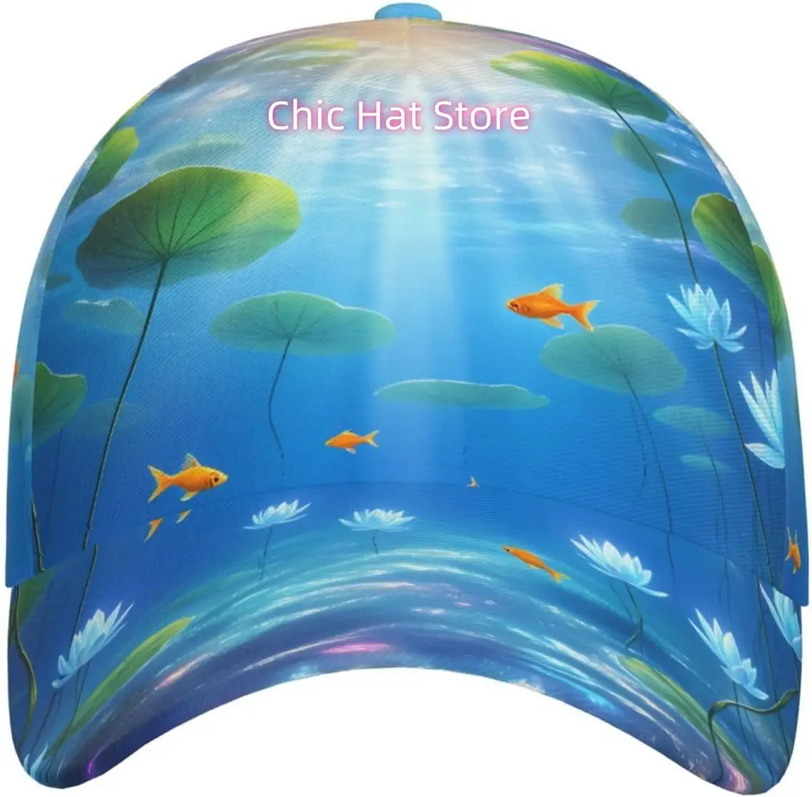 Underwater Lotus Garden Pattern Baseball Cap Adjustable Cotton Baseball Hat for Sports, Outdoor, Travel Gifts for Men Black