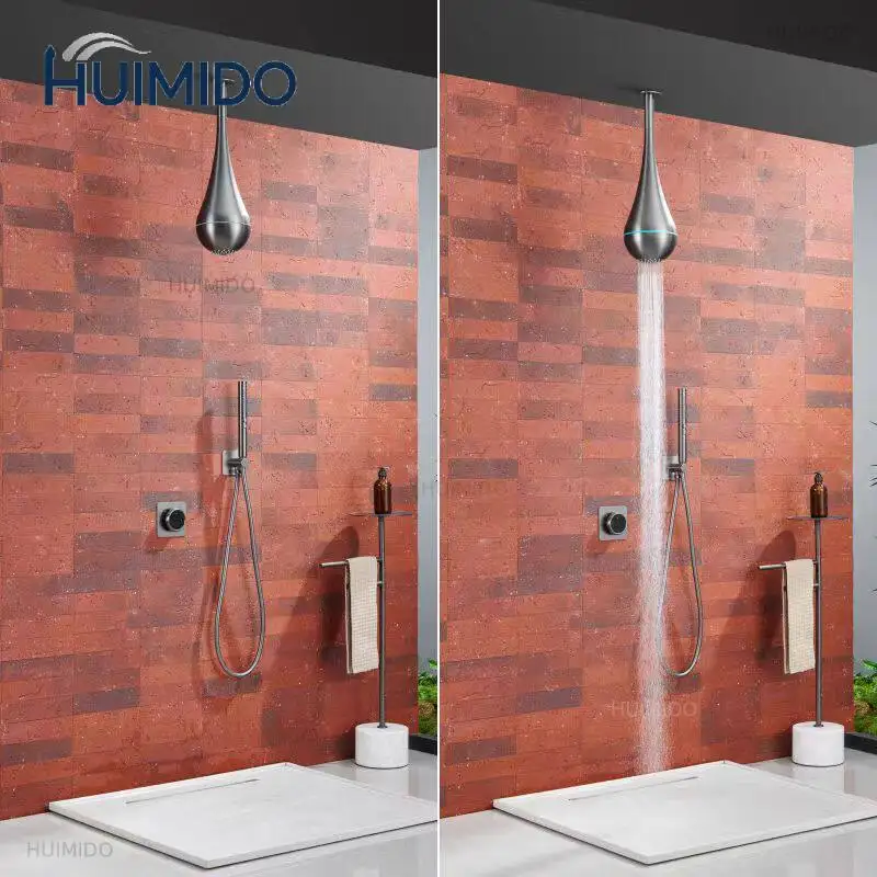 Wall ceiling water drop concealed recessed shower faucet set hot and cold ambient light