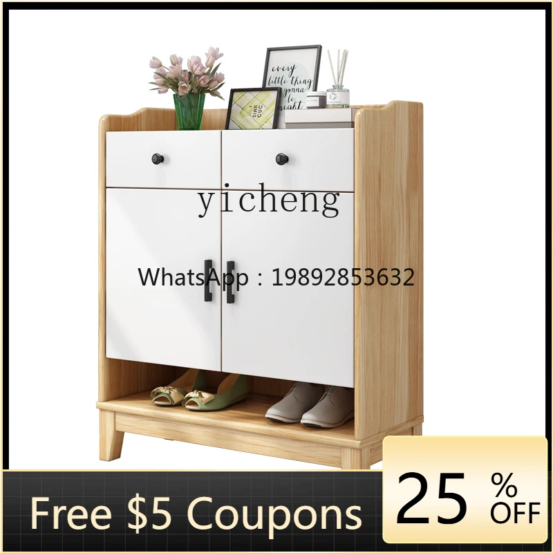 

BB household door solid wood shoe cabinet with pumping economical porch cabinet large capacity locker