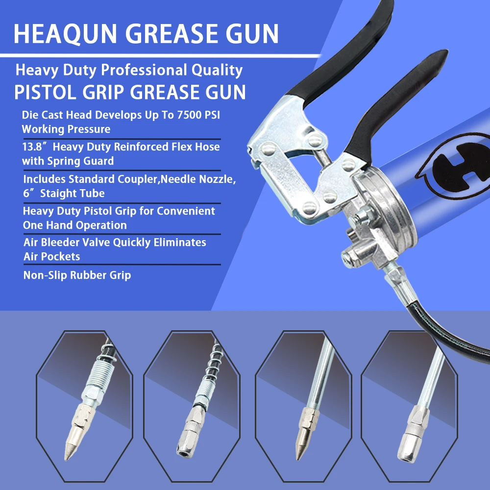 Heaqun Heavy Duty Grease Gun kit 6000 PSI Pistol Grip Gun Set 400cc Lubrication Syringe for Oil And Car Lubrication SUV Trucks