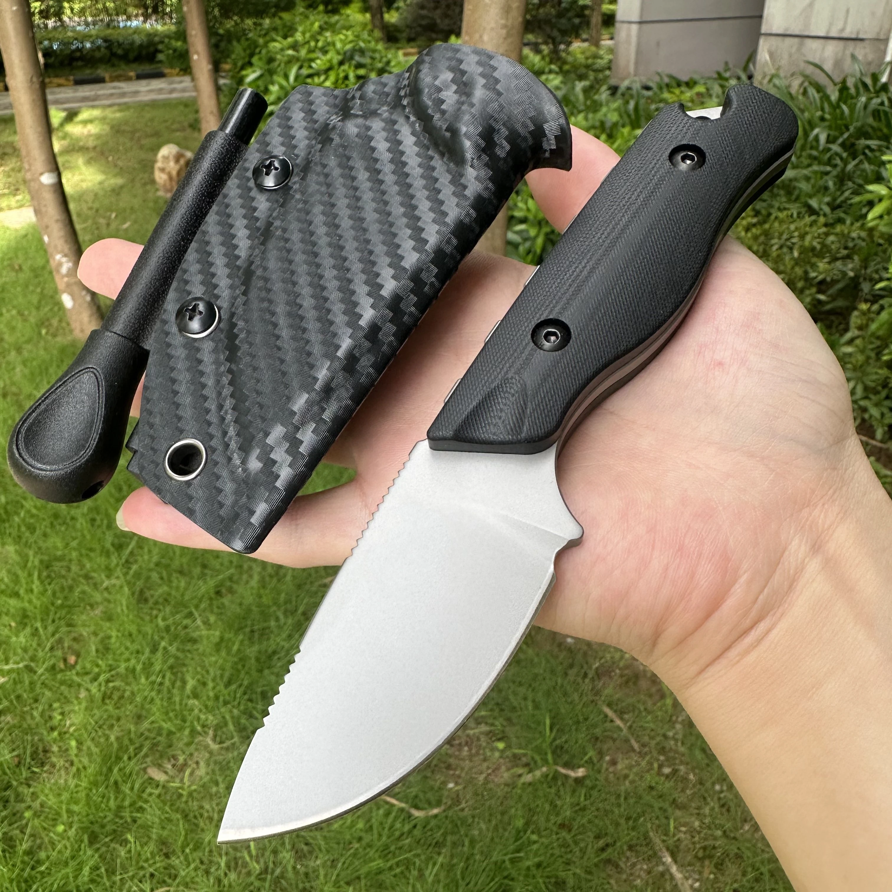 

Steel Rose15017 Real 14C28N Steel Fixed Blade Knife G10 Handle Carbon Fiber Sheath Fire Stick For Hunting Outdoor Fishing Gift
