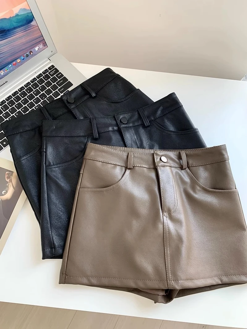 

Fashionable High Waist Slimming PU Leather Skirt Pants Women's Autumn Winter New Style Small Leather Shorts Pants