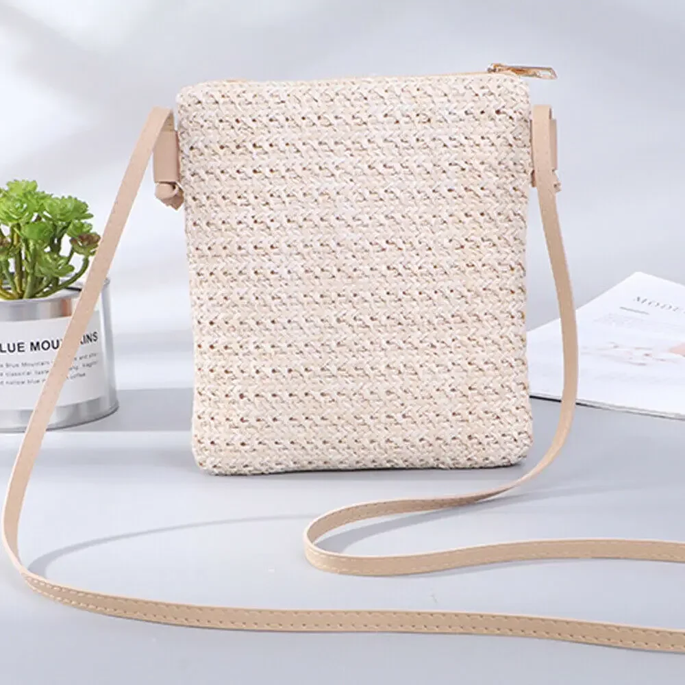 Mini Straw Rattan Woven Plait Small Square Bags for Girl 2024 Summer Beach Slanted Across Straw Messenger Bag Ladies 2025 New