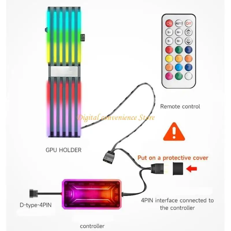 

97QA GPU Bracket Vertical Mount With 365 Lighting Effects Aluminum Easy Adjustment GPU Support