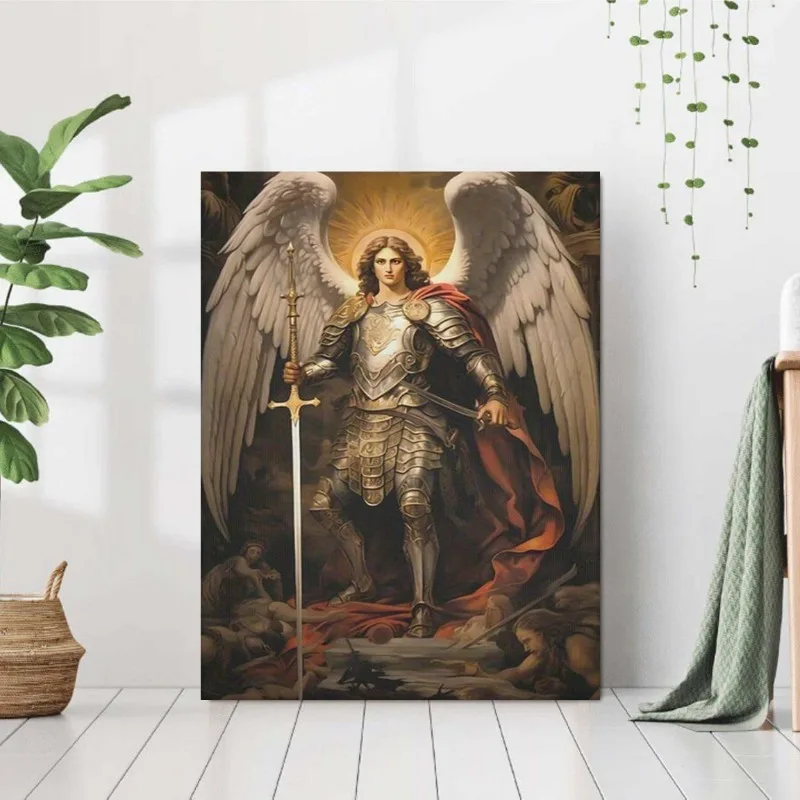 1pc Canvas Painting, Archangel Michael Canvas Art Print, Christmas Halloween Thanksgiving Creative Wall Decoration Mural