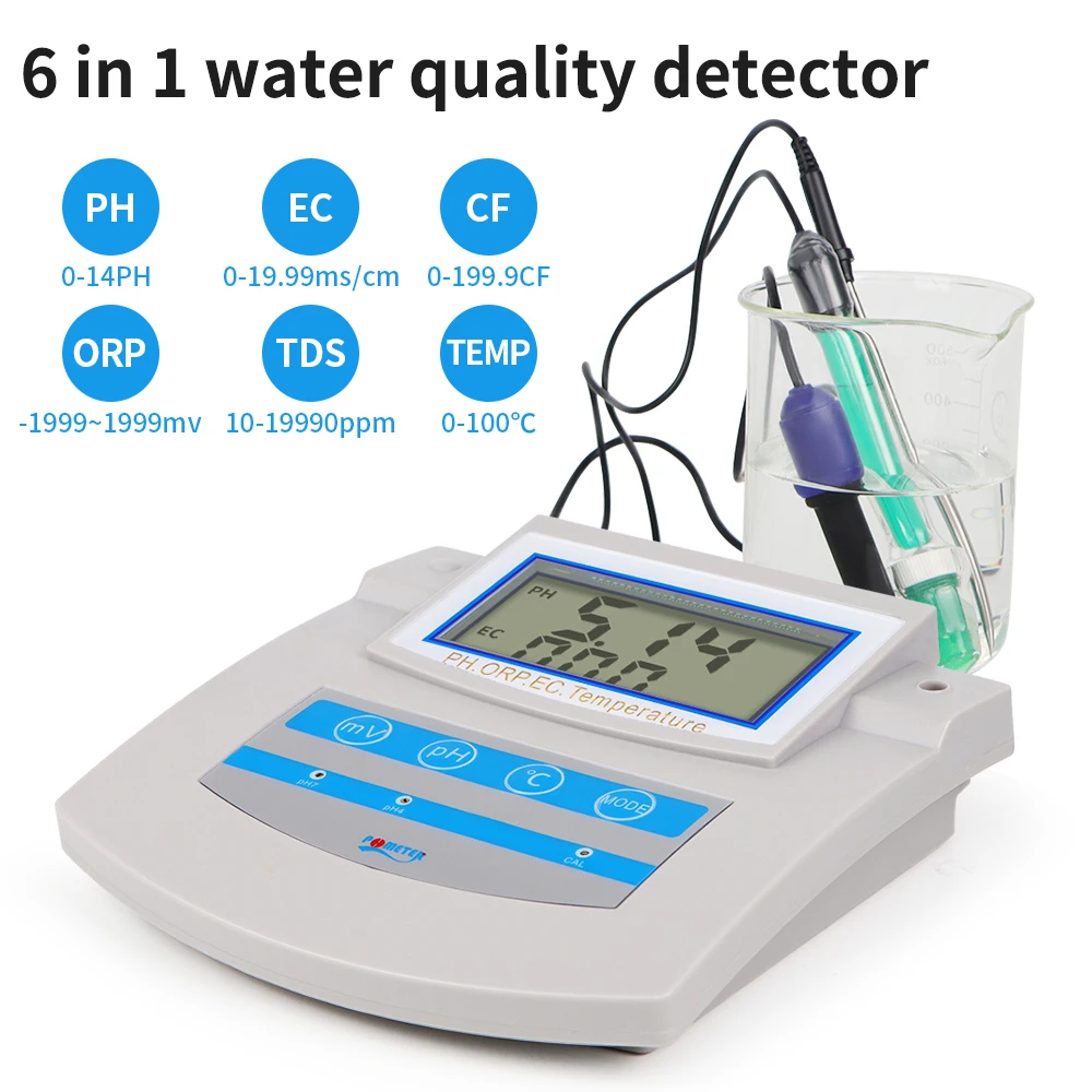 Water Quality Tester PH/TDS/EC/ORP/CF/Temp 6 in 1 Benchtop Water Analyzer For Laboratory Aquarium Swimming Pool Drinking Water