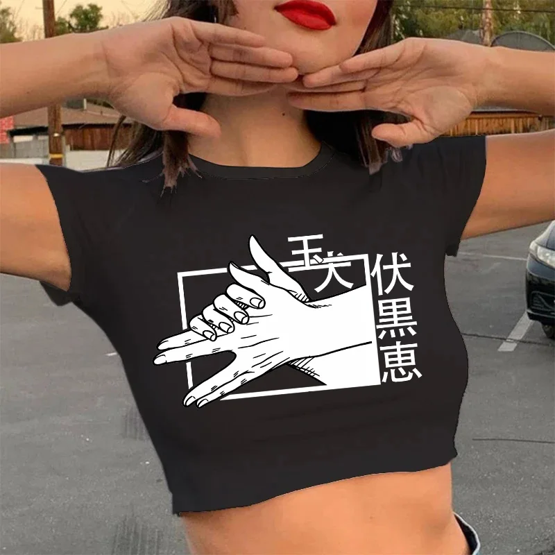 Streetwear Crop Top  Tshirt Manga Japanese Anime Jujutsu Kaisen T Shirt Gojo Satoru Tops Yuji Itadori Cropped Tees T-shirt