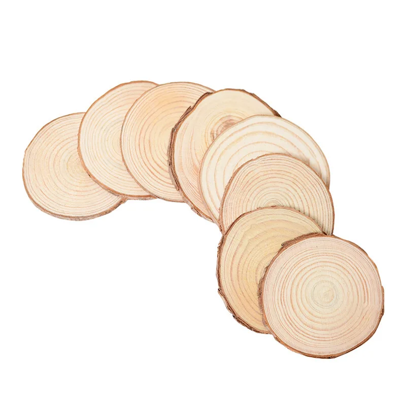 10pcs Natural Wood Slices Unfinished Wooden Log Kit Round Wood Chips DIY Predrilled Wood Chip for Crafts Arts Painting Wedding