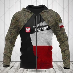 Custom Name Poland Flag Camouflage Zipper Hoodies Loose Unisex Oversize Sweatshirts Winter Casual Streetwear Tops Pullover