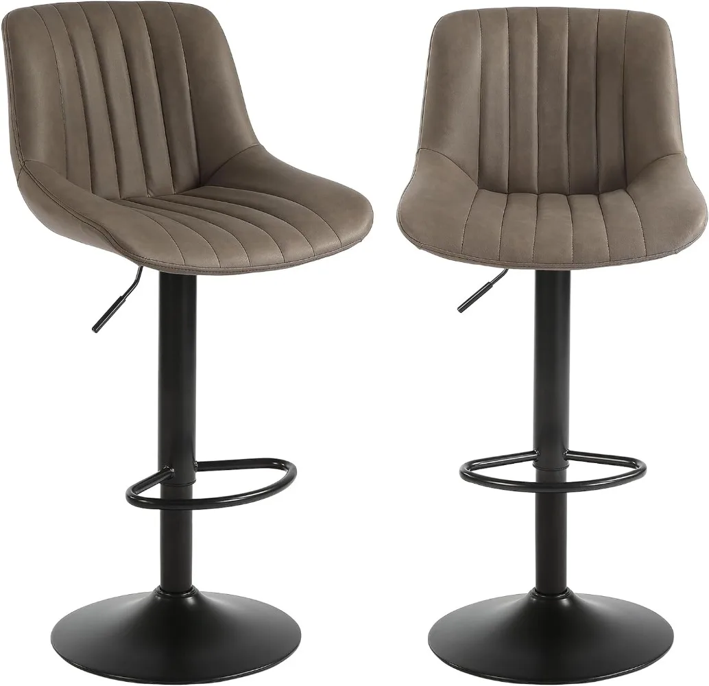 

Bar Stools Set of 2, Swivel Counter Height Barstools with Back, Adjustable Faux PU Leather Bar Chairs, Modern Armless , Brown