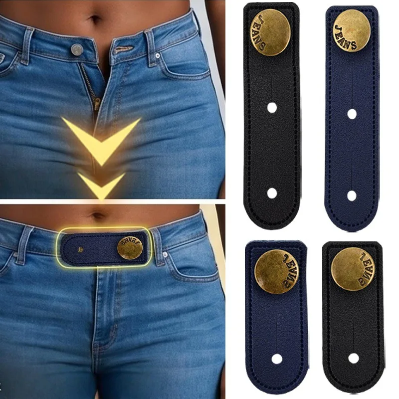 Jeans Waist Extender Adjustable Button Pant Extension Buckle No Sew Leather Waistband Expander for Trousers Men Women Accessorie