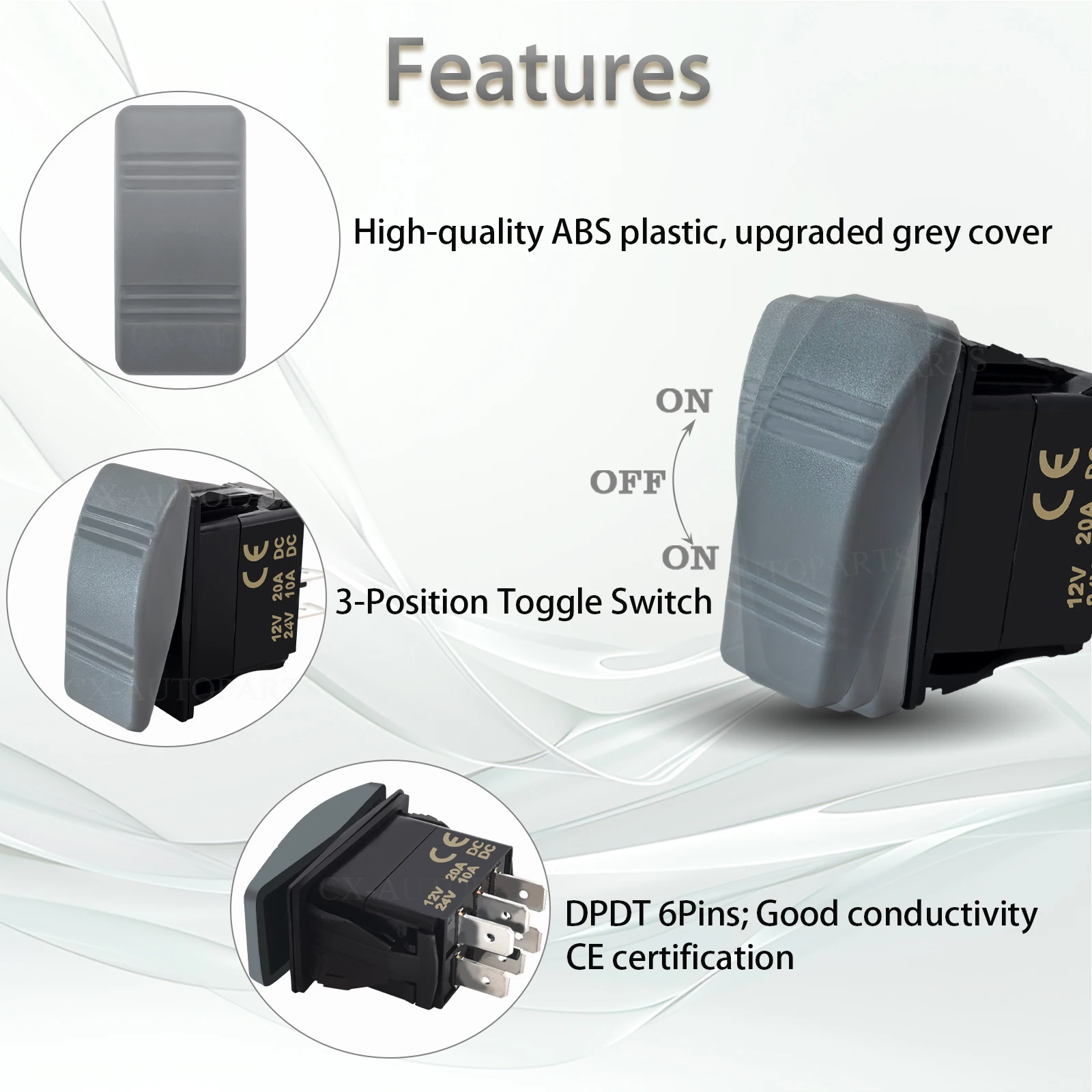 12 فولت 20A تبديل التبديل DPDT 6 دبوس تشغيل/إيقاف/تشغيل زر رمادي الثقيلة لحظة البحرية الروك التبديل ل 4x4 قارب RZR RV دراجة نارية #3