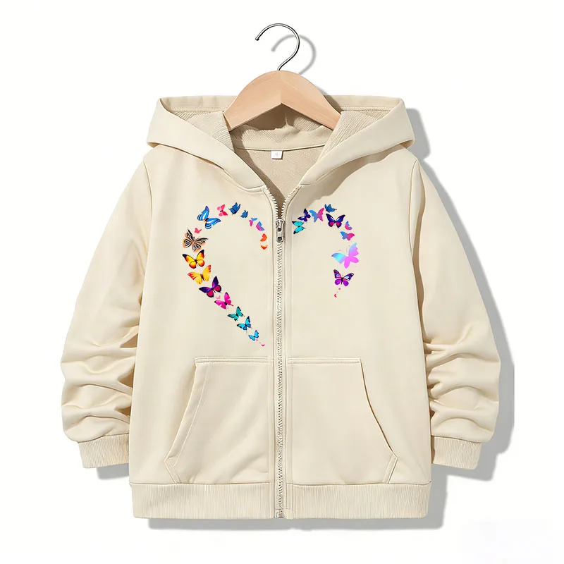 Hoodie Zipper Hoodie Funny Casual Butterfly Heart Letter Hoodies Jackets Boys Girls Y2k Zip Up Sweatshirt Fashion