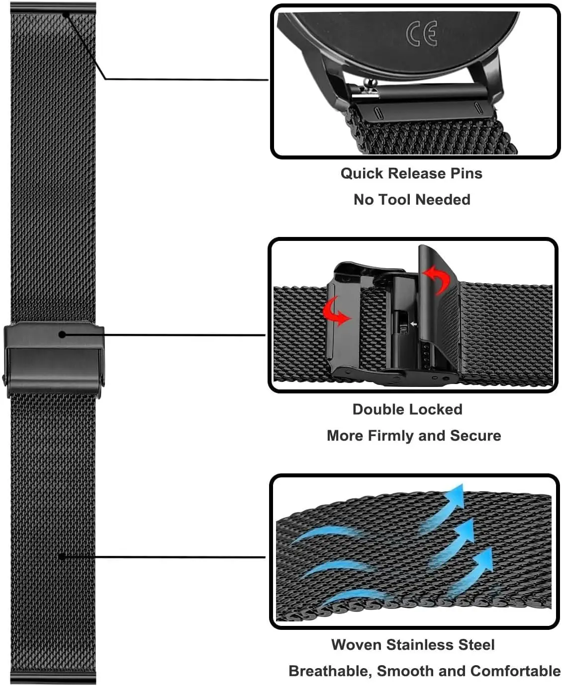 Correa 20mm 22mm Watch band For Amazfit GTS/2/2e/3/GTS2 Mini Strap GTR 3 Pro/GTR4 2/47 42mm/stratos Milanese Loop Metal Bracelet