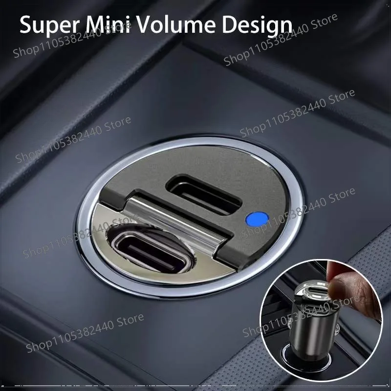 30W Super Fast Car Charger, Dual USB Metal QC3.0 PD Charger, Mini Hidden Pull-Ring Cigarette Lighter Adapter