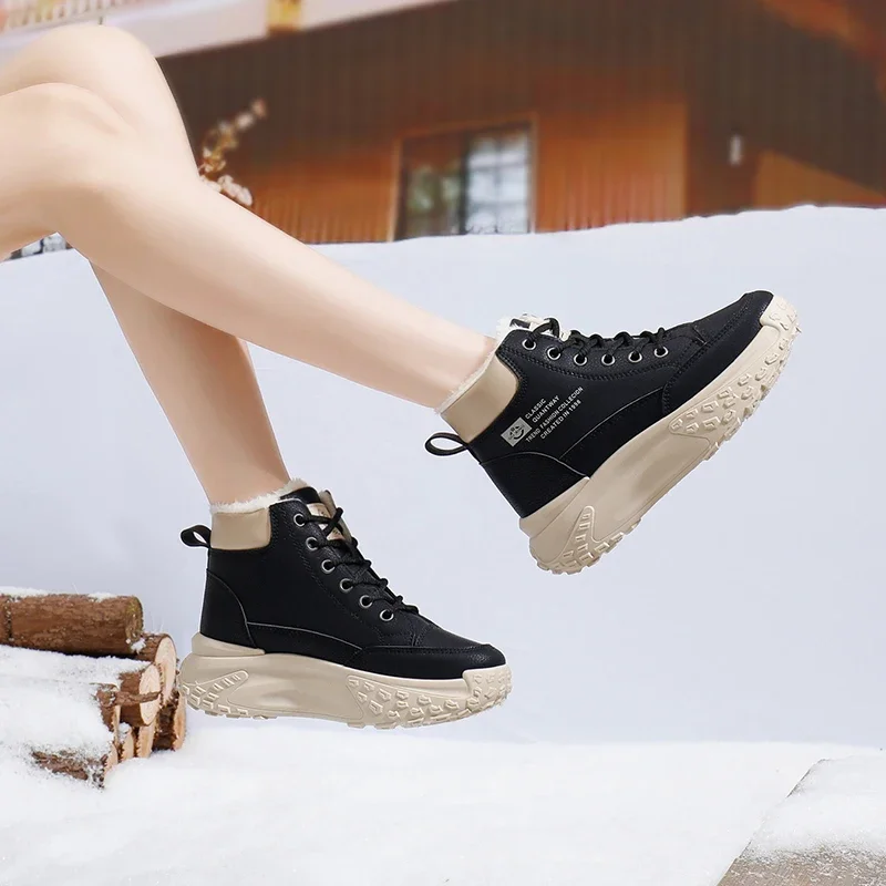 Women's Shoes Autumn Winter Flat Black Shoes Casual Cotton Shoes New Style Designer Sneakers Woman Plus Velvet Warm Snow Boots