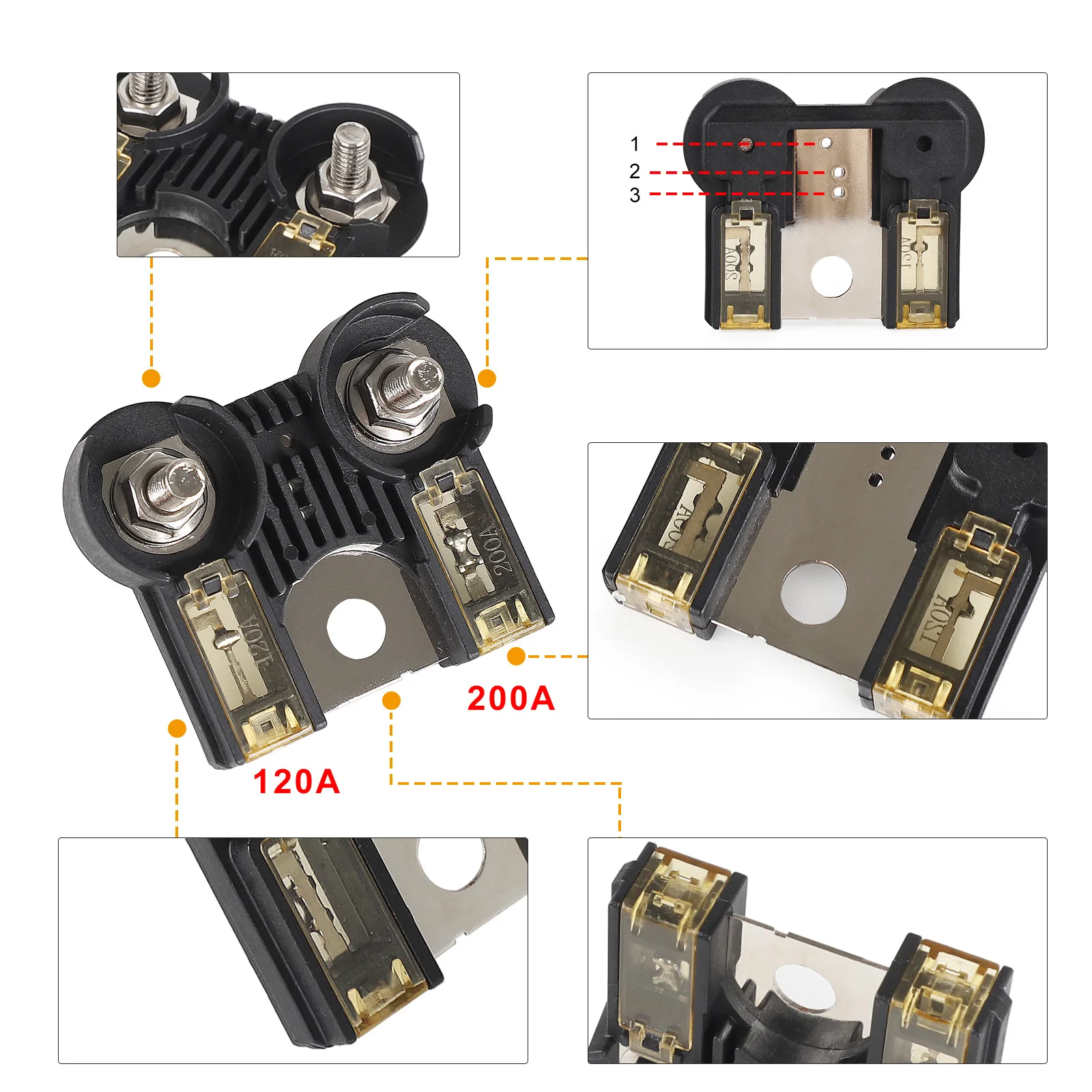 

OEM AE5Z-14526-BA AE5Z14526BA 3 Hole 200A/120Amp Black Auto Fuse Circuit Breaker Assembly