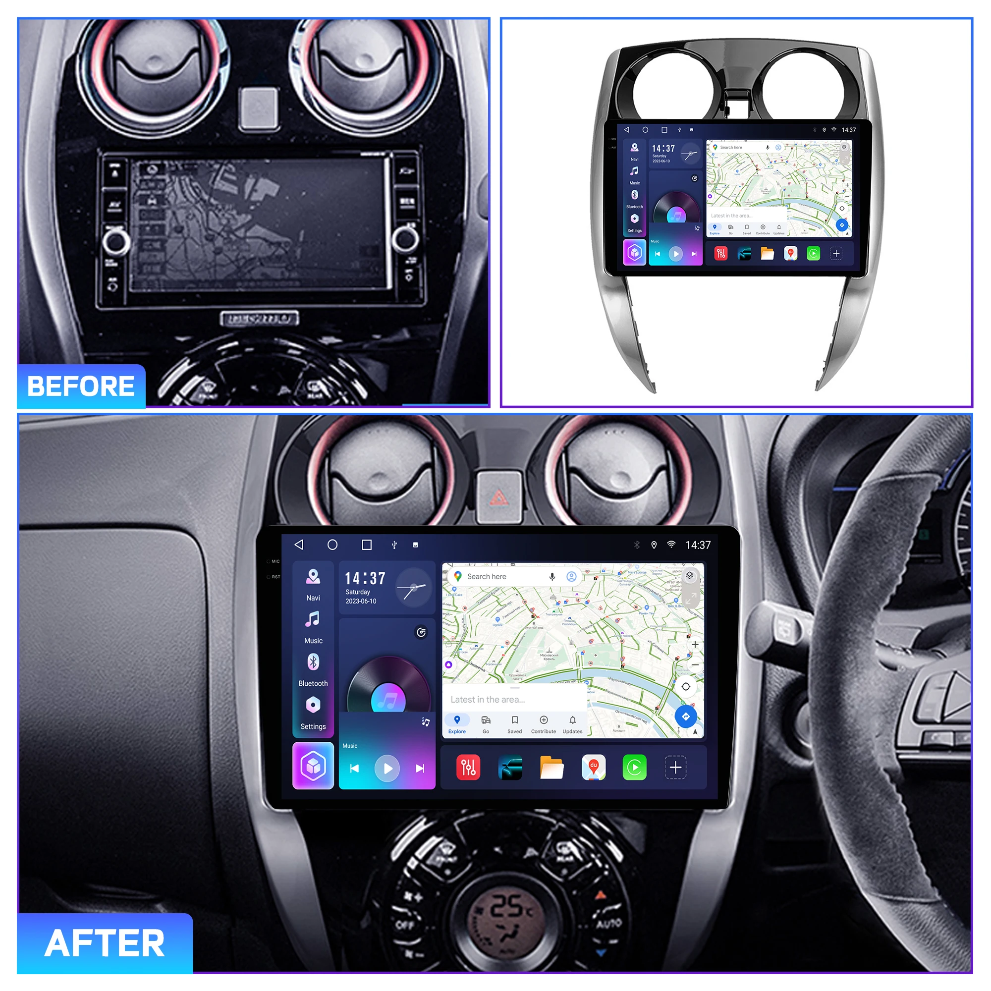 Penhui Android Car DVD Player 2 Din for Nissan Note 2012 - 2021 RHD Multimedia Screen with DSP, Bluetooth, Audio & CarPlay