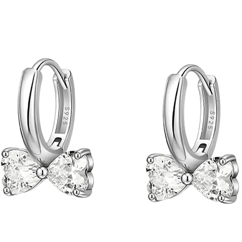 Sterling Silver Love Bow Hoop Earrings for Women Teens Girls CZ Bow Hoop Earrings Huggie Jewelry Gifts for Her