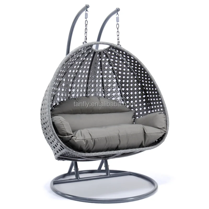 

Modern Double Egg Rattan Swing Chair Outdoor Patio Hanging Chair with Metal Stand for Courtyard Park Hotels