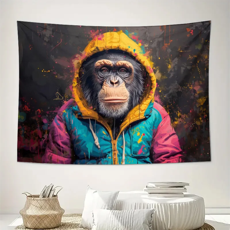 Abstract Gorilla Tapestry Wall Hanging Modern Graffiti Pop Art Jungle Animal Boho Home Decor Print for Living Room Bedroom Canop