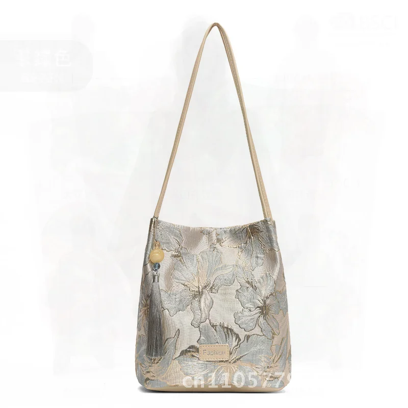 Silk Satin Women's Bucket Bag Urban Minimalist Style Crossbody Shoulder Bag Blue Pink White Medium Size Casual Outfit Accessory