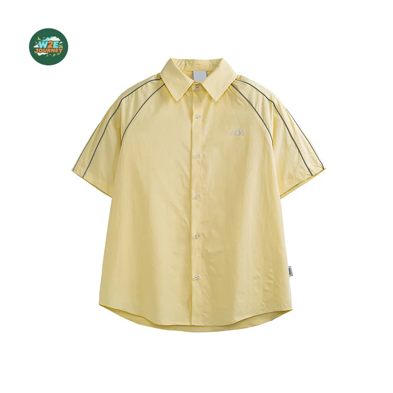 

W2EJOURNEY Европейский размер США Высокое качество Летняя уличная роскошная брендовая полосатая повседневная свободная рубашка с коротким рукавом для колледжа для мужчин