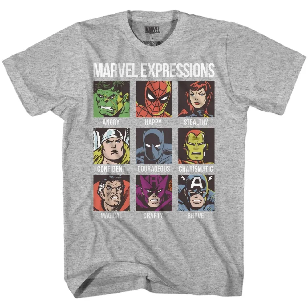 100% cotton summer Marvel Avengers Expressions Moods Adult Men\'s T-Shirt  Family Matching Outfits