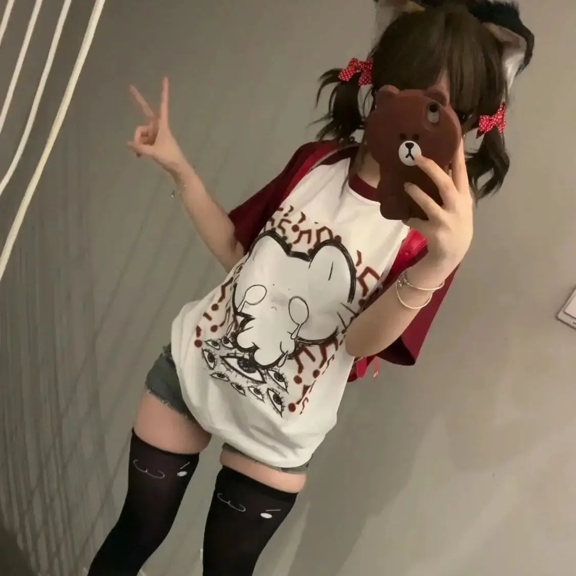 재미있는 티셔츠 여성용 면 반팔 여성 그래픽 티 일본 소녀 2000년대 Y2K 의류 여름 여성 티셔츠 귀여운 탑