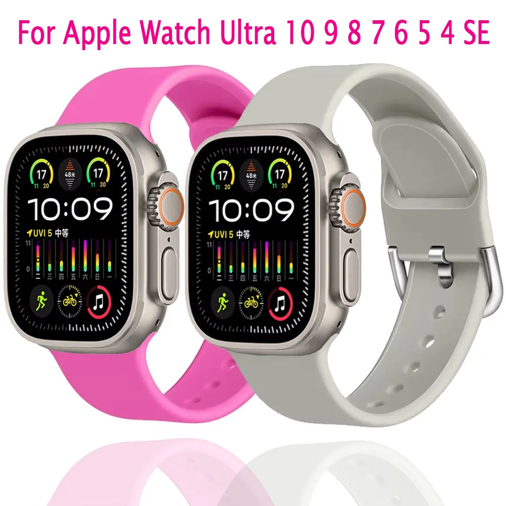 

Soft Silicone Strap for Apple Watch Ultra 49mm 10 46mm 42mm Comfortable Lightweight Replaceable Wristband iWatch 9 8 7 6 5 4 SE