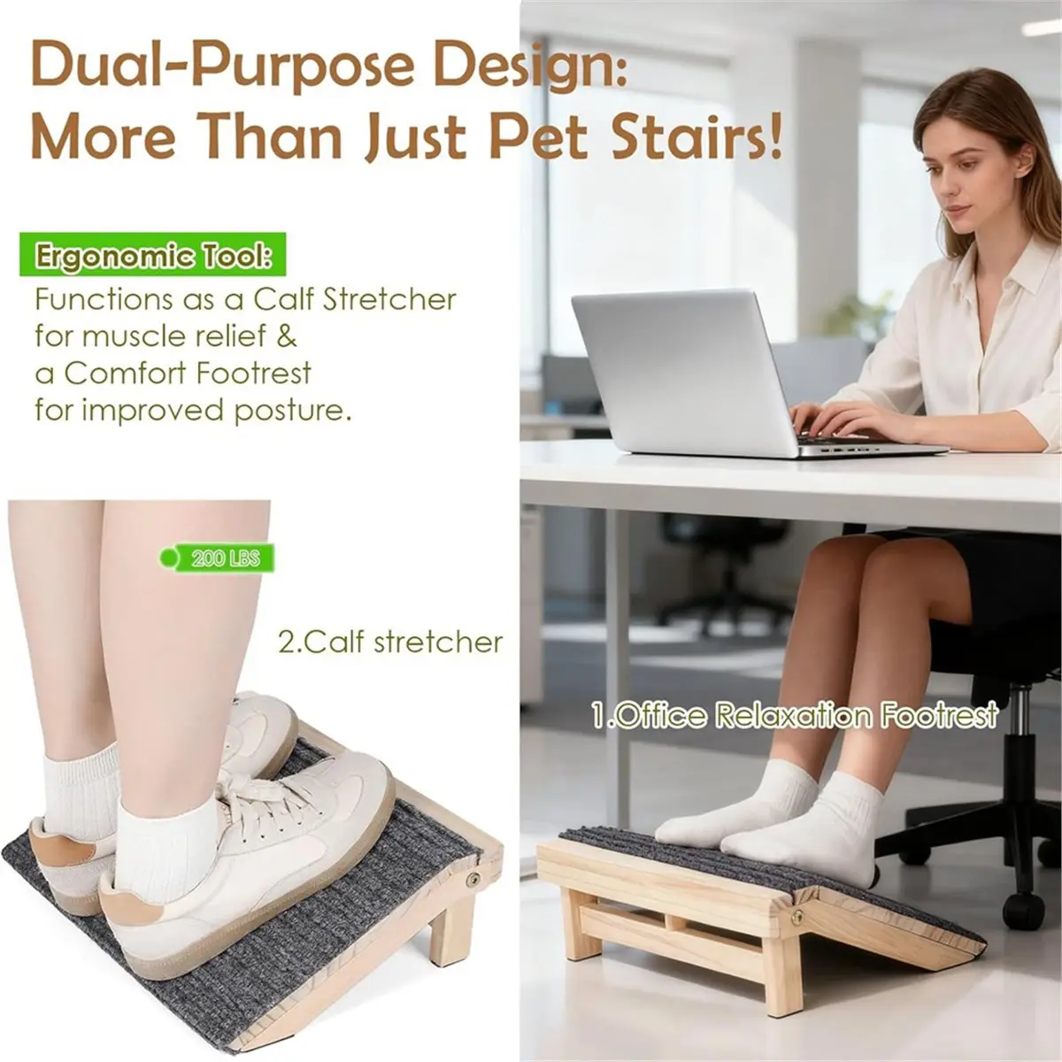 AA77 NEW Foldable Dog Ramp for Stairs - -Safe Wooden Pet Steps with Low-Angled Design & Anti-Slip Carpet-