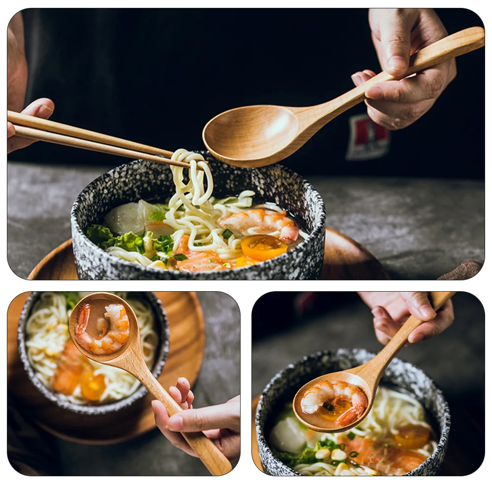 

2Pcs Natural Wood Long Handle Spoons Biodegradable Kitchen Spoons for Soup Porridge Food Serving Multipurpose Home Utensil