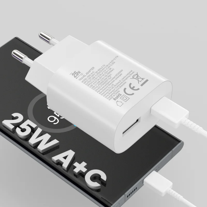 

Двухпортовый комплект быстрой зарядки USB-C мощностью 25 Вт (включает кабель для передачи данных длиной 1,55 м), совместимый с Samsung Galaxy S25 Ultra/S24 Plus/S24 Ultra
