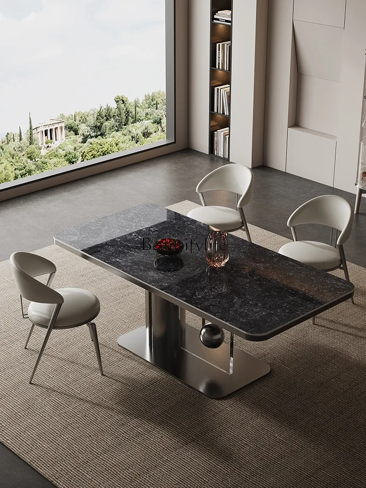 Light luxury rock slab dining table luxury stone Italian high-end microcrystalline stone modern simplicity