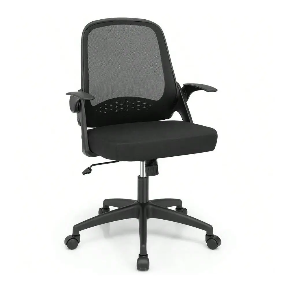 Silla de oficina de malla con ruedas y reposabrazos abatibles, color negro XY240269