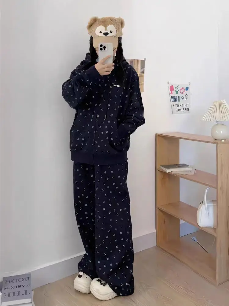 المرأة عارضة الرياضة سستة هوديي مجموعة الكورية نمط فضفاض تنوعا قطعتين ربيع الخريف نمط جديد أزياء الطالب